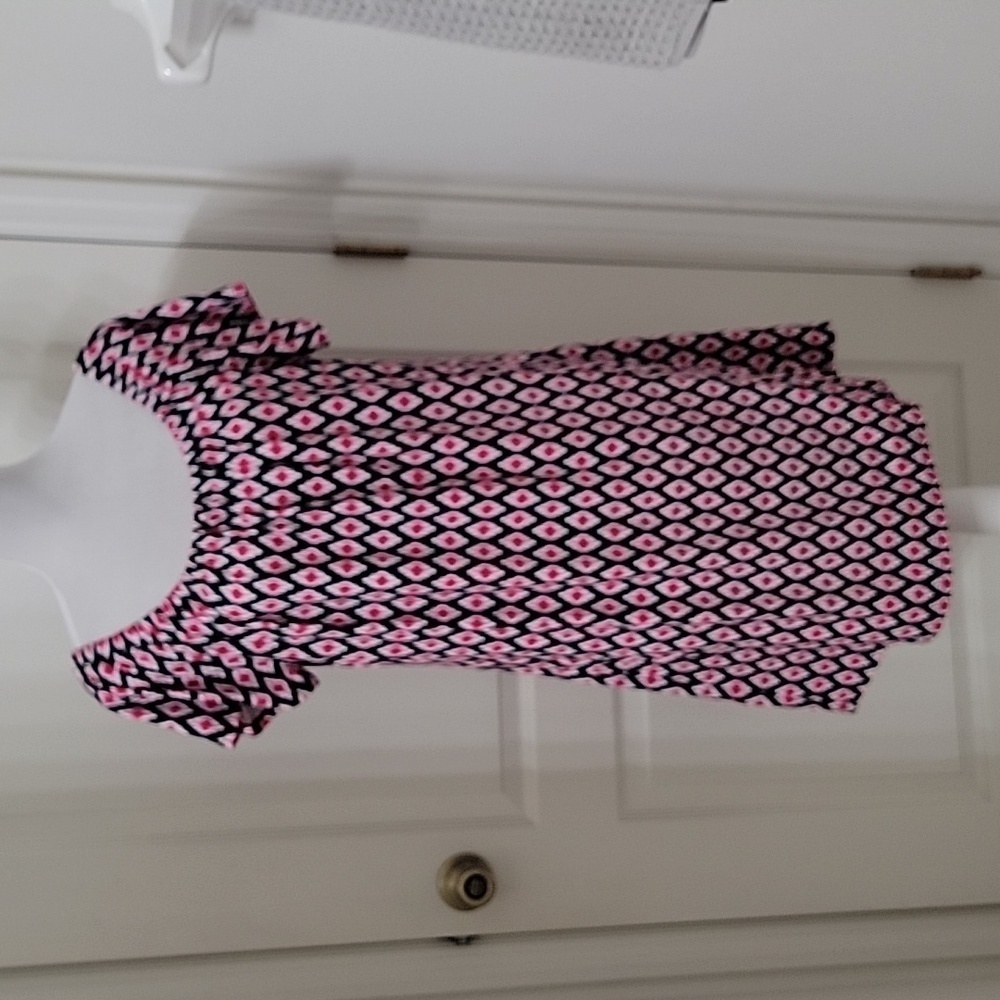 Tommy Bahama Size L Cerise Tiles Off-the-Shoulder Swim Dress Coverup, Black Pink
